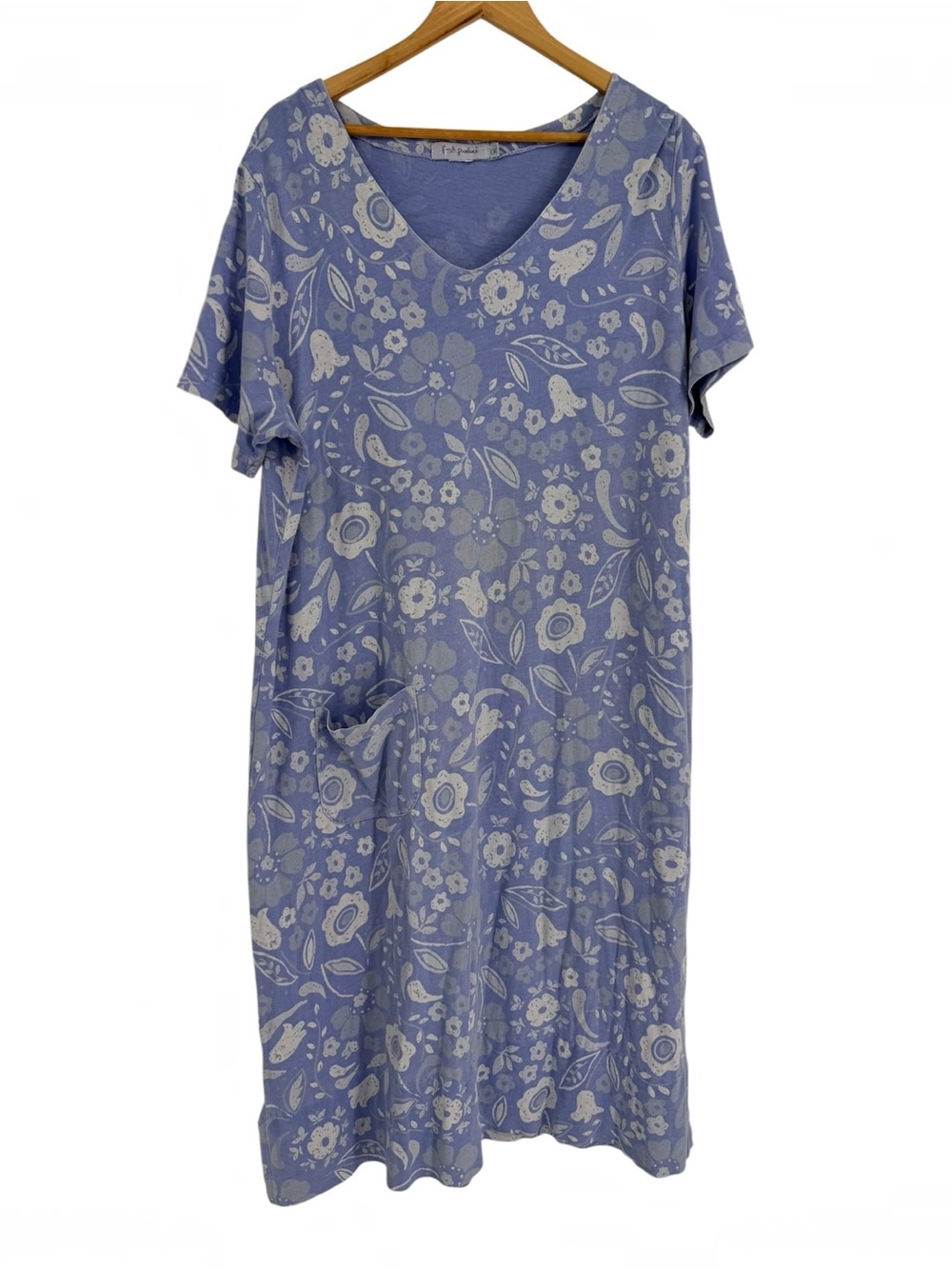 Fresh Produce Shirt Dress Womens 1X Purple White Floral Cotton Short Sleeves